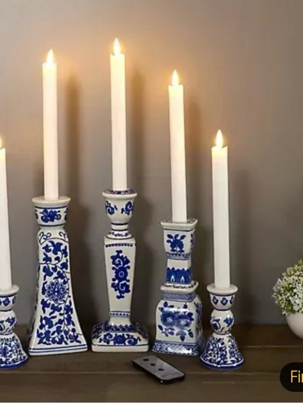 Hotel Du Cobb by Dennis Basso Blue  and White Ceramic Candlestick - Set of 5